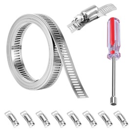 CLEK 8Pcs Hose Clamps, 2.5m/6ft Hose Clamp Kit with 8pcs Fasteners Pipe Clamp Stainless Steel and 8mm Socket Screwdriver, for Pipe, Plumbing, Fuel Line, Intercooler Tube