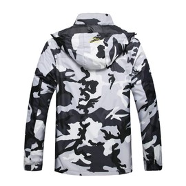 GIISAM Mens Windproof Jacket Waterproof Lightweight Mountain Sport Jacket for Men Hooded Windbreaker Raincoat(1898BLW-Camo,XL)