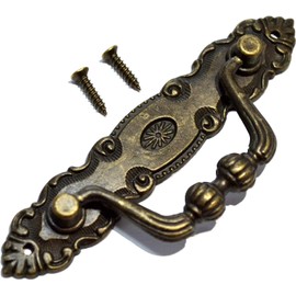 4 Pcs Ring Drawer Pulls Vintage Decorative Handles Antique Floral Knobs with Screws for Furniture Cabinet Cupboard Dresser Wooden Case Box (Style 1, 10.5 * 3.6CM)