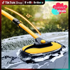 LEIBOO 47'' Long handle car wash mop，15° Ergonomic design，Microfiber material，Avoid scratching，Retractable aluminum pole(Durable)，suitable for Cars, Truck, SUV, Bus and Home cleaning - Car Wash Accessories! Labor Day Gift! Gifts for car lovers！:_Yellow 2