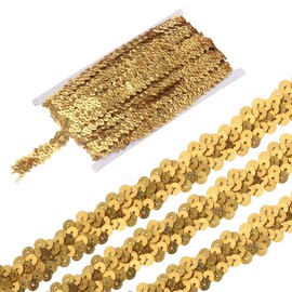 MECCANIXITY 11 Yards 0.8 Inch Elastic Sequins Trim 2 Row Flat Sequin Strip Paillette Sequins Fabric Ribbon for Crafts DIY Sequin Fringe Sewing Bright Gold