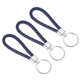 PATIKIL Braided Leather Keychain, 3 Pack PU Key Ring Woven Decoration Lanyard Strap for Bag Wallet, Dark Blue