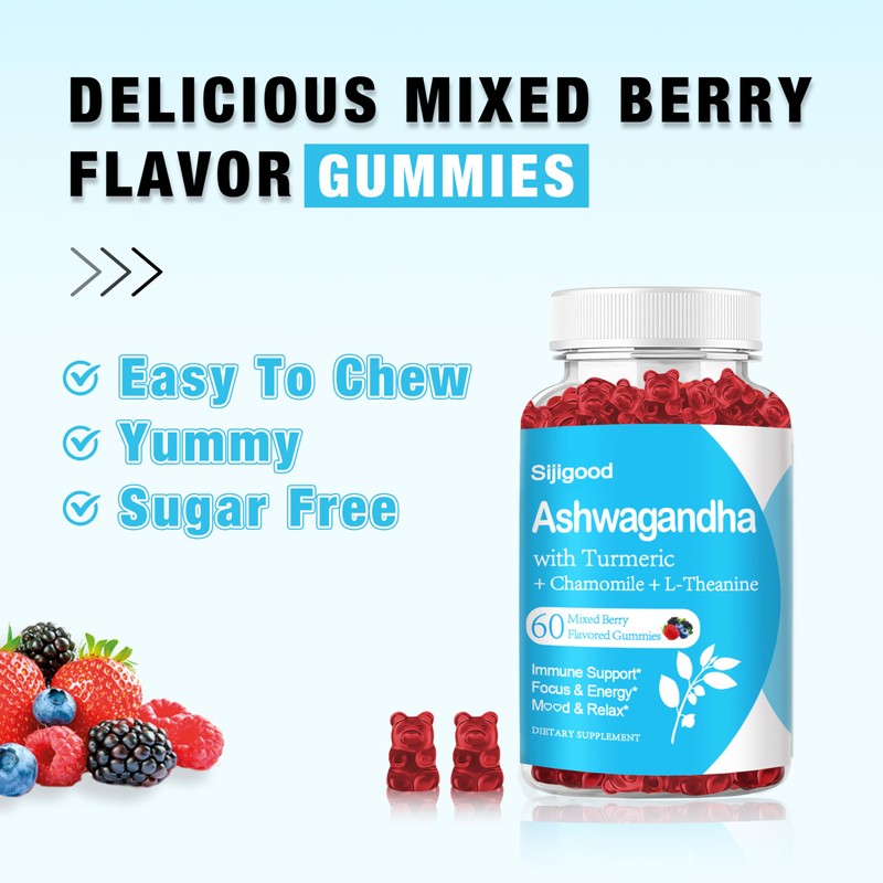Sijigood Ashwagandha Gummies with L-theanine, Ashwa Root Supplement Gummy for