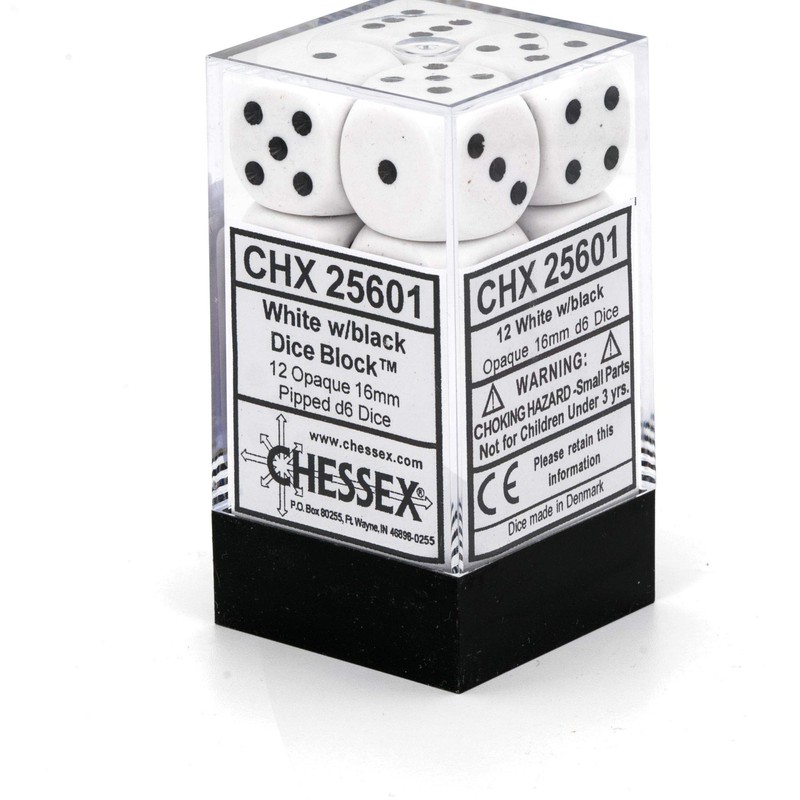 Chessex CHX25601 Dice-Opaque: 12D6 White/Black Set, One Size, Multicolor