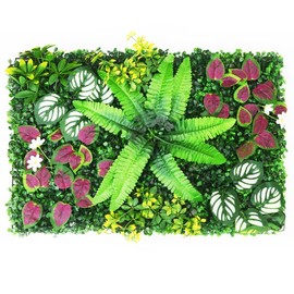 KAMEIOU 16 x 24 Inch Artificial Green Plant Wall Panel with Grass Flower Boxwood Hedge Wall Outdoor Artificial Privacy Fence Screen Fake Flower Grass Fence Panels Wall Decor for Outdoor Indoor（2 Pcs）