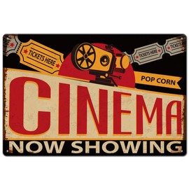 SUPERDANT Cinema Metal Sign Film Player Tin Sign Retro Cinema Show Now Retro Tin Sign Vintage Decorative Art Sign for Man Cave Living Room Playroom Bar Decorative Plaque Sign