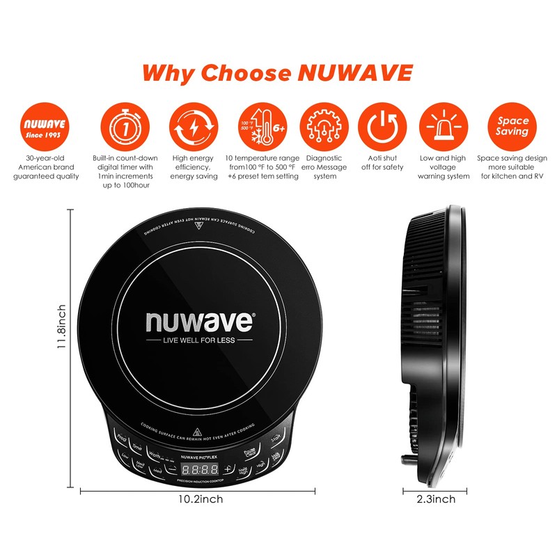 Nuwave Flex Precision Induction Cooktop, 10.25” Shatter-Proof Ceramic Glass, 6.5”