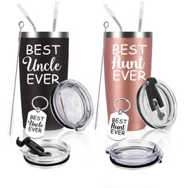 Diztoud Aunt and Uncle Christmas Gifts, Aunt Uncle Gifts from Niece, Nephew, Best Aunt Uncle Ever Gifts, 2-pack Set 20oz Stainless Steel Insulated Travel Tumblers with 4 Lids, 4 Straws, 2 Keychains