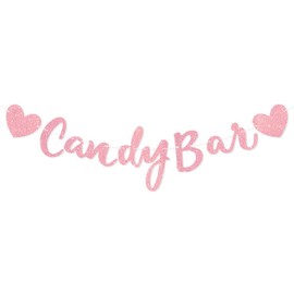 Rose Gold Candy Bar Party Banner, Gold Glitter Sign Garland for Wedding Party Reception Buffet Decoration Photography Banner Prop