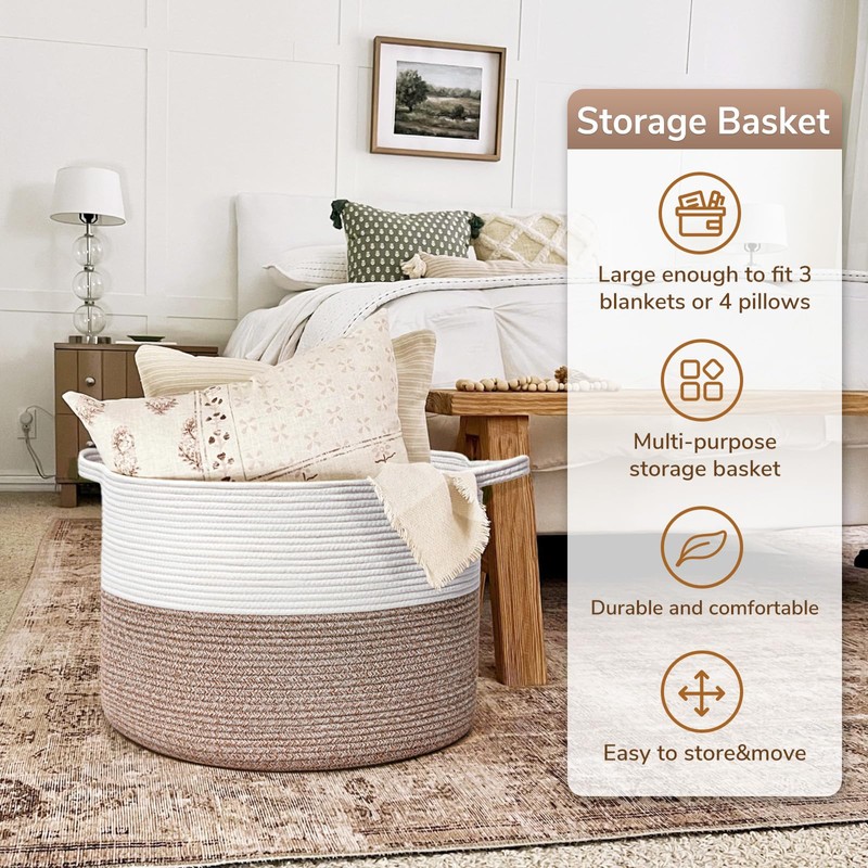 Goodpick Large Storage Basket, 83L Dorm Room Essentials, Blanket Woven