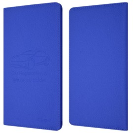 Techion Car Insurance and Registration Holder, 9.5 x 5 Inch PU Leather Vehicle Glove Box Organizer Wallet Case for Insurance Card, Driver License, Paperwork - Blue