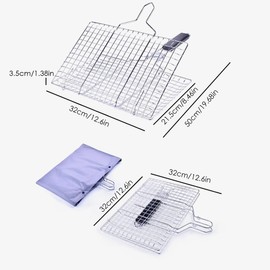 Grill Basket - Stainless Steel BBQ Portable Foldable Cooking Grate with Removable Handle for Outdoor Barbecuing Fish Vegetables Box