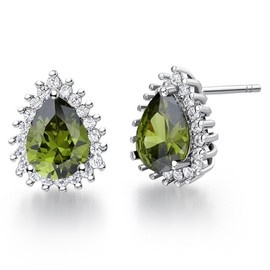 Uloveido White Gold Plated Light Green Cubic Zirconia Pear Shape Studs Earrings for Women R815