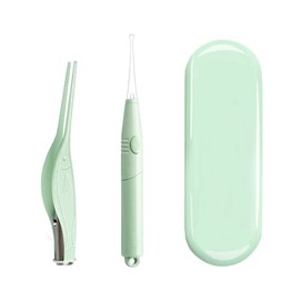 LEDライト付き 耳かき ピンセット 耳掃除 イヤークリーナー みみかき セット 子供用 お年寄り用 家庭用 ライト はっきり見える 収納ケース付き 携帯便利 (耳かきグリーンセット)