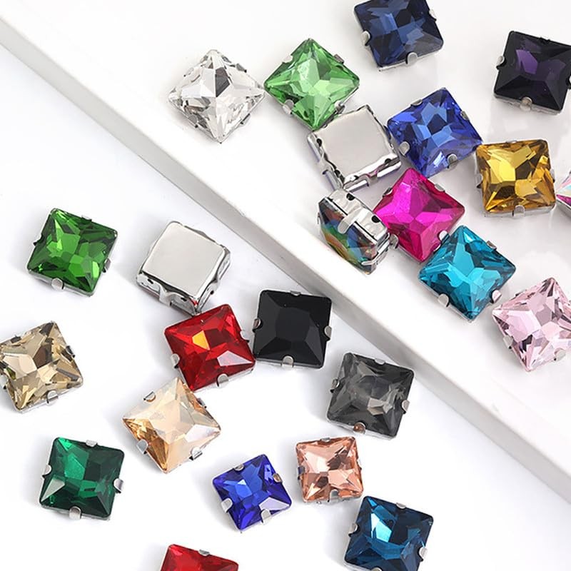 50pcs Square Claw Sew on Glass Rhinestones Crystals with Hole