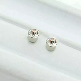 Magnetic Earrings Silver Color Non Piercing Pair 4mm Unisex Men Women CZ Studs