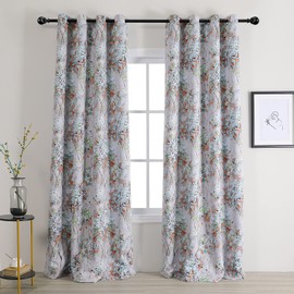 MYSKY HOME Floral Blackout Curtains 84 inches Long 2 Panels Fall Curtains for Bedroom Living Room Darkening Thermal Insulated Flower Window Curtains with Grommet Orange and Green