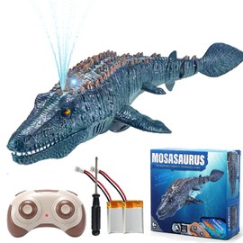 Akargol 2.4G Dinosaur Toys for Kids - High Simulation Mosasaurus RC Boat with Light & Spray Water for Swimming Pool & Bathroom (with 2 Batteries)