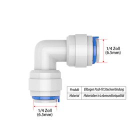 RO Water Filter Fitting, Elbow Quick Connector for 1/4 Inch (6.5 mm) Hose, Fridge Hose, Water Hose, Pack of 10