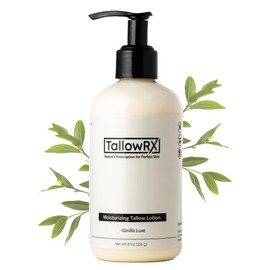 TALLOWRX Tallow Body Lotion – 100% Grass-Fed Beef Tallow for Skin, Face & Body – Pure & Organic Moisturizer with Jojoba Oil, Vitamin E (8 Fl Oz, Vanilla)
