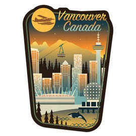 Die Cut Sticker Vancouver, Canada, Retro Skyline Chromatic Series, Contour Vinyl Sticker 3 to 6 inches, (Waterproof Decal for Cars, Water Bottles, Laptops, Coolers), Large