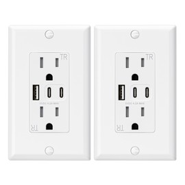 ELEGRP USB Outlets, 15 Amp Wall Outlet with 3 USB Ports, Dual USB C Ports Outlets, TR Tamper-Resistant USB Outlets Receptacles, Wall Plate Included, UL/CUL Listed, 2 Pack, White