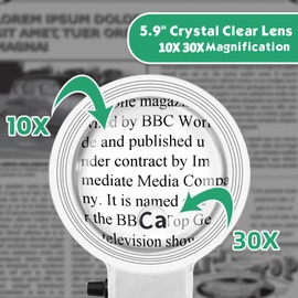 NZQXJXZ 10X 30X Large Magnifying Glass with Light and Stand,36 LED Flexible Gooseneck Floor Magnifying Lamp,Adjustable Brightness Lighted Magnifiers for Reading,Sewing,Crafts,Painting,DIY,Close Work