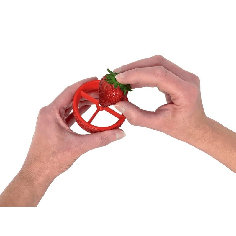 Fusionbrands PushBerry 2-in-1, One Step Kid-Friendly Strawberry Stem Removal, Hull,