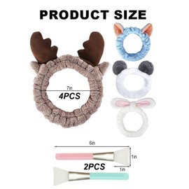 Aililong Pack of 4 Plush Hair Bands + Face Mask Brush Set, Make Up Hair Band for Women, Elastic Make-Up Headband for Face Washing, Showering & Sports (Blue, White, Grey, Black and White)