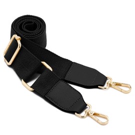 Women Wide Shoulder Bags Strap,Adjustable Replacement Belt Bag Strap with Leather Gold Hooks Canvas Purse Straps Messenger Bag Changeable Long Strap For Crossbody Handbag(Leather-Black)