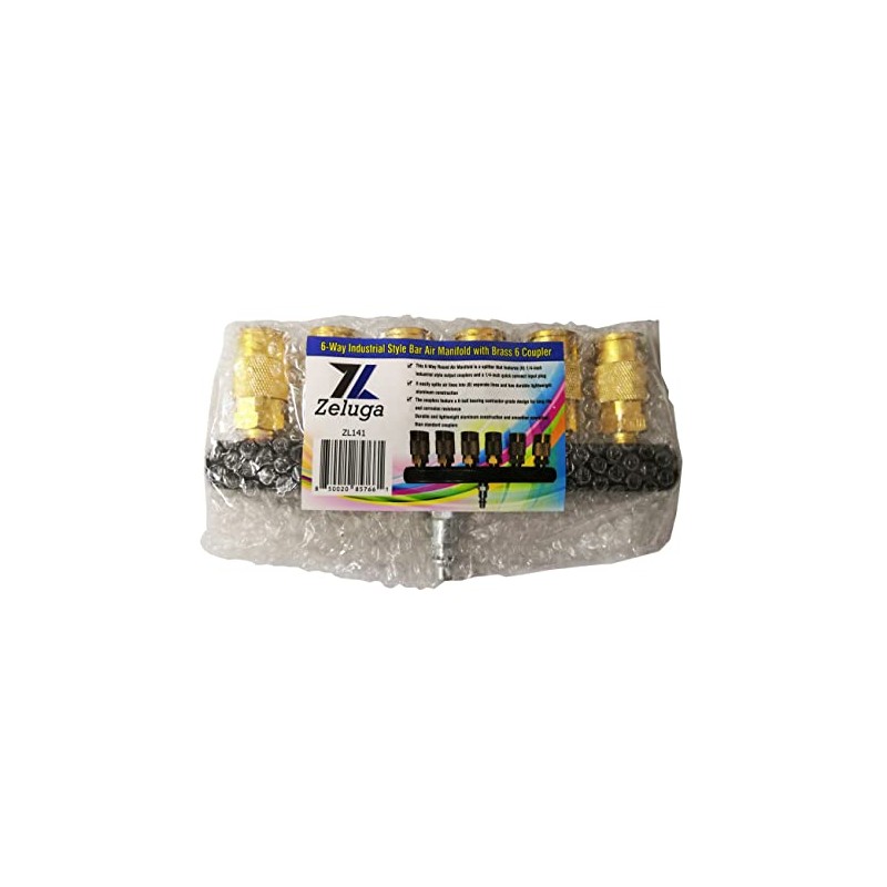 Zeluga 22-141 6-Way Industrial Style Bar Air Manifold with Brass