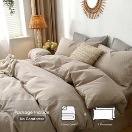 MooMee Bedding Duvet Cover Set 100% Washed Cotton Linen Like Textured Breathable Durable Soft Comfy (Taupe, King)