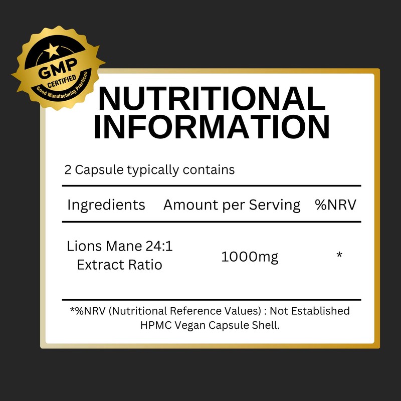 Nutrition Kings Lion’s Mane Mushroom Supplement 1000mg – 60 Vegan
