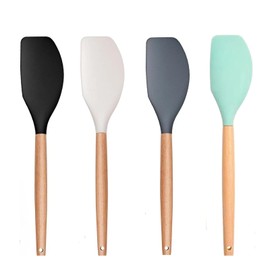 LorisArm Large Wooden Handle Spatula Set, 12" Rubber Spatula 4-Pack Nonstick Silicone Spatulas for Baking Cooking and Mixing, Jar Scraper (Grey, Green, White, Black).
