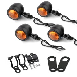 PIENSE Motorcycle Turn Signals Set of 4 - Universal Black Bullet Bullet Style Retro American Orange (4 Black, 1 F/R Stay)