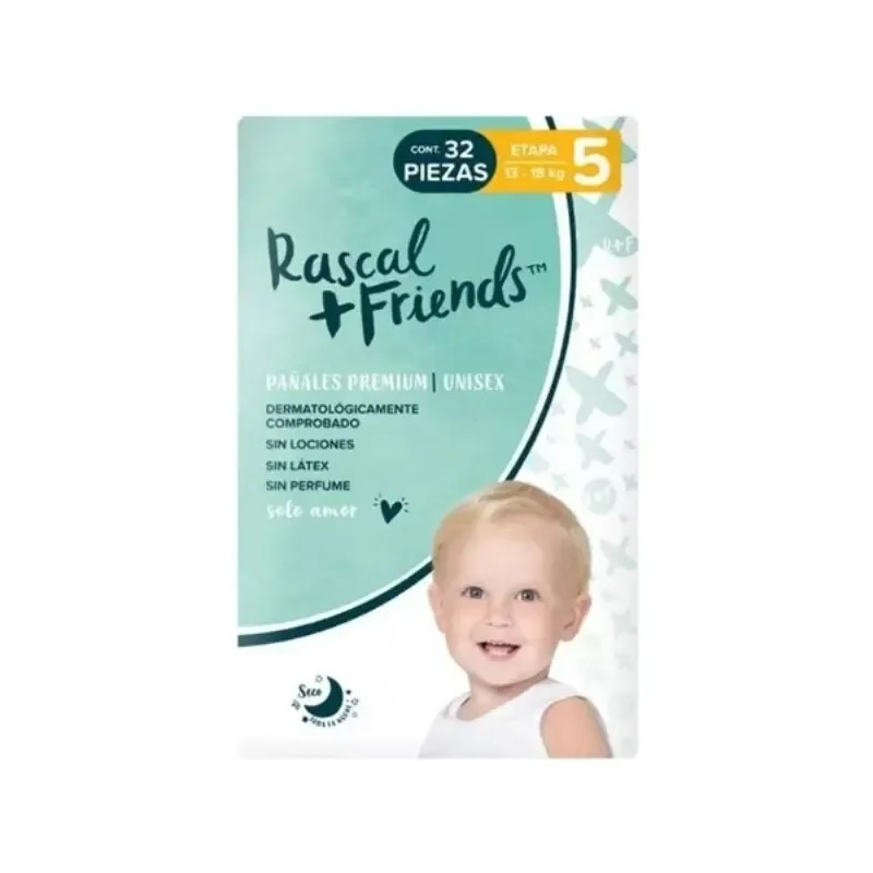 Pañales Rascal Friends Premium Xg Para Bebés, Pack 128 Pzs