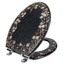Home+Solutions Deluxe Resin Maui Decorative Elongated Toilet Seat - Coastal Decor, Beach House, Shells, No Slam Toilet, Slow Close, Resin Elongated Toilet Seats