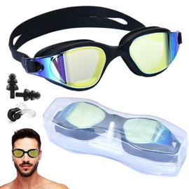 Erwachsene Schwimmbrille für Herren Damen, Verstellbarer Gurt, Komfortable Passform,Anti-Beschlag, Ohrstöpsel mit Nasenbügel, wasserdicht, Erwachsene Unisex, Jugendliche