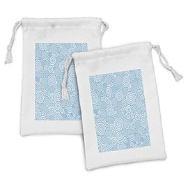 Ambesonne Blue and White Fabric Pouch Set of 2, Abstract Swirls Ocean Sea Inspired Pattern in Modern Hand Drawn Style, Small Drawstring Bag for Toiletries Masks and Favors, 9" x 6", Blue and White