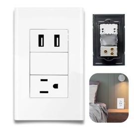 Megaluz HY-B309 Placa Contacto Tomacorriente Inteligente Conector USB 1 Puertos de Carga, 1 Apagador Multicontacto, 265V, 15A Enchufe Contacto Resistente, Placa de Pared (Blanco) (1)