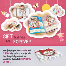 Ronica Baby Girl Gift Set with Baby Memory Book and Monthly Stickers, Modern Photo Journal, Keepsake Album for Girls, First 5 Years, Shower Gift Idea for Mom, Dad Or Grandparents
