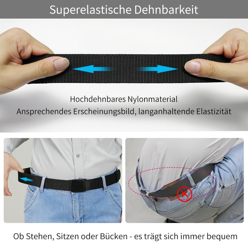 LionVII Mens Elastic Belt 130cm Stretch Belt with Plastic Buckle