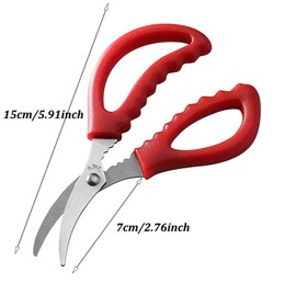 FRUTA 3 Pieces Seafood Scissors Lobster Scissors Multifunctional Stainless Steel Scissors Fish Shrimp Crab Scissors Seafood Crab Leg Cracker Red