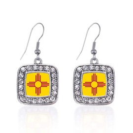 Inspired Silver - New Mexico Flag - Silver Dangle Earrings for Women - Square Charm Earrings French Hook Drop with Cubic Zirconia - Women's Dangly Earrings Jewelry Gift