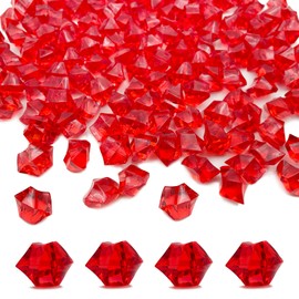 LYFJXX Vase Fillers,150 pcs 16 * 22 mm Fake Crushed Ice Cubes Artificial Acrylic Crystal Rocks Diamonds for Wedding Decoration, Photography Props, Food Display, DIY Crafts (0.86 * 0.62inch,Red)
