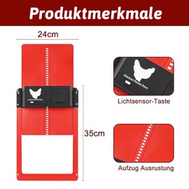 Automatic Chicken Flap, Electric Chicken Flap, Automatic Door Opener, Chicken Coop, Chicken Door Including Slider with Guide Rails, Safe Chicken Breeding (Red) 2023 Chicken Coop