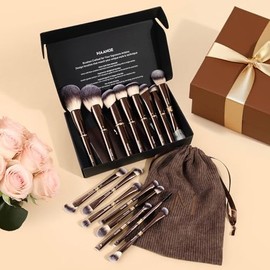 MAANGE Juego de 16 brochas de maquillaje profesionales para base, polvo, rubor, contorno, sombras de ojos de doble punta con bolsa y caja de regalo - 