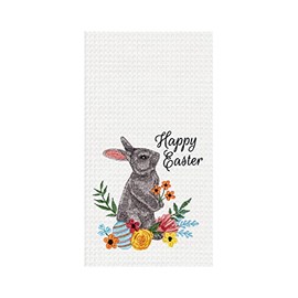 C&F Home "Happy Easter Bunny Rabbit Spring Theme Kitchen Dishtowel Machine Washable Home Drying Hand Dish Towel Décor Decoration 18" x 27" Multicolored