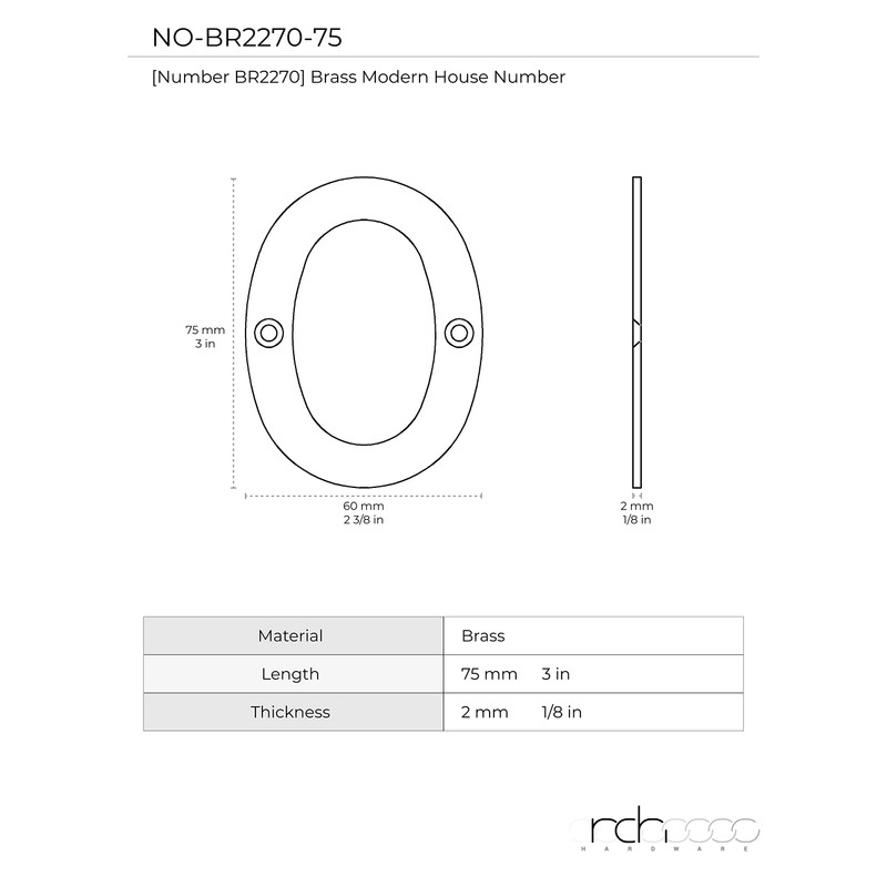 RCH Hardware 2275PB075 | Solid Brass 3" Tall House Number
