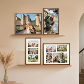 OUBOXDPF 11x14 Collage Picture Frame Walnut Wood, Multiple Five 4x6 Photos or 11x14 without Mat, Rustic Photo Frame with Tempered Glass Hanging Displaying Horizontally or Vertically